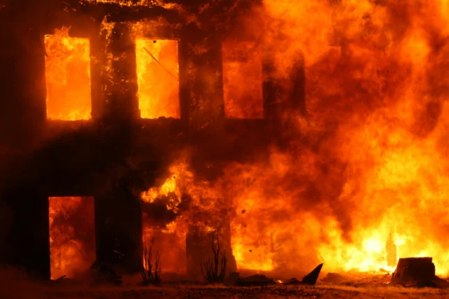 A building on fire